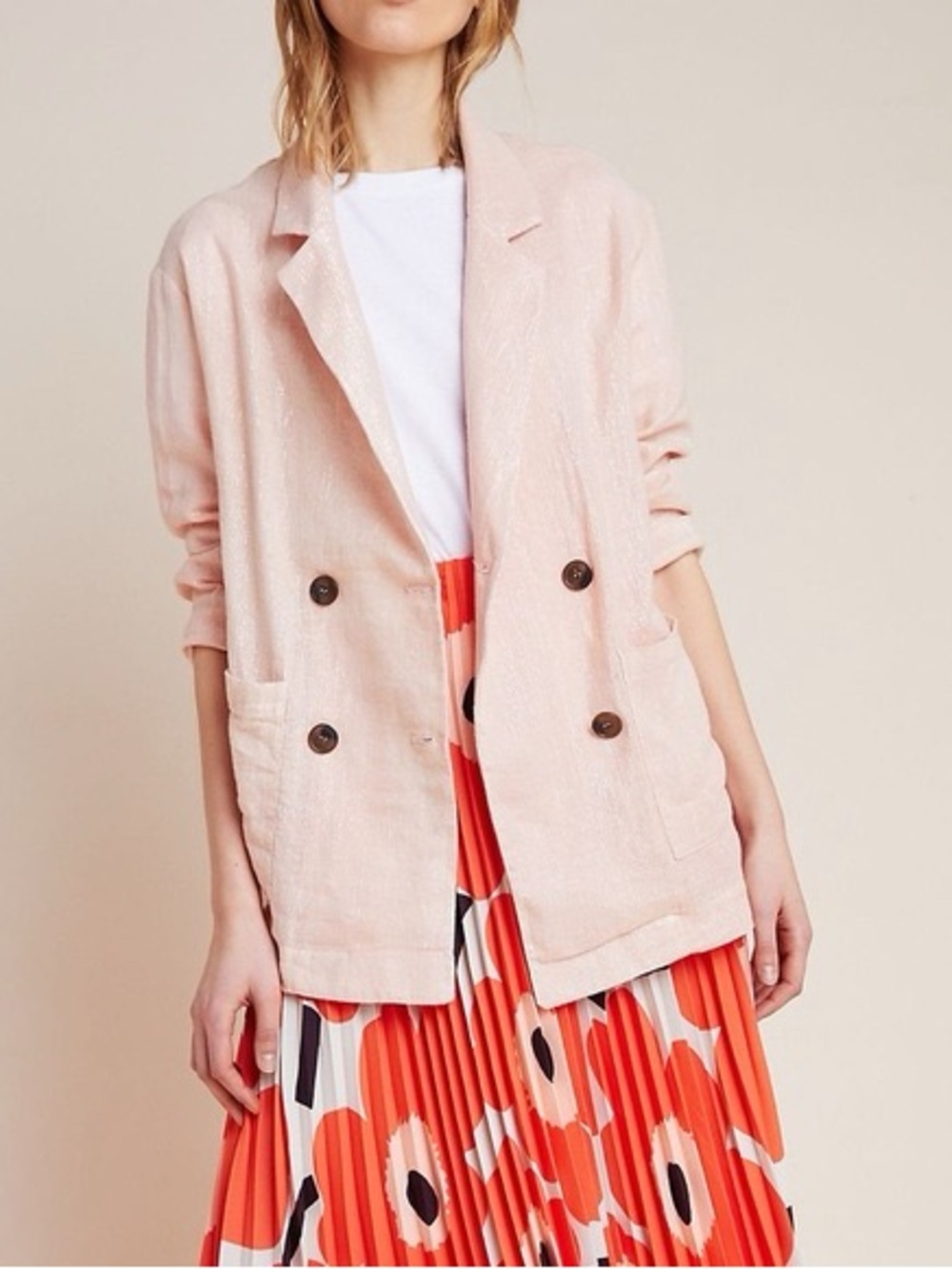 NEW Anthropologie Amadi Kaye Blazer Jacket Linen Metallic Shimmer Oversized
